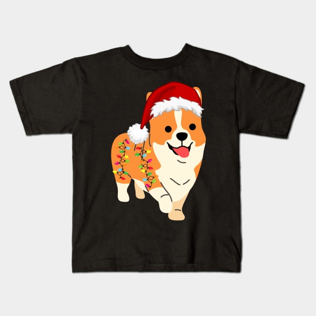 Corgi Holiday Christmas Light - Funny Corgi Lights Christmas in Santa Hat Holiday Santa Kids T-Shirt by Famgift